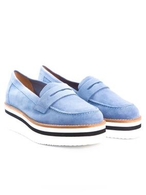 Women's Made in Spain Blue Suede Platform Classic Comfort Loafers Sz EU 36